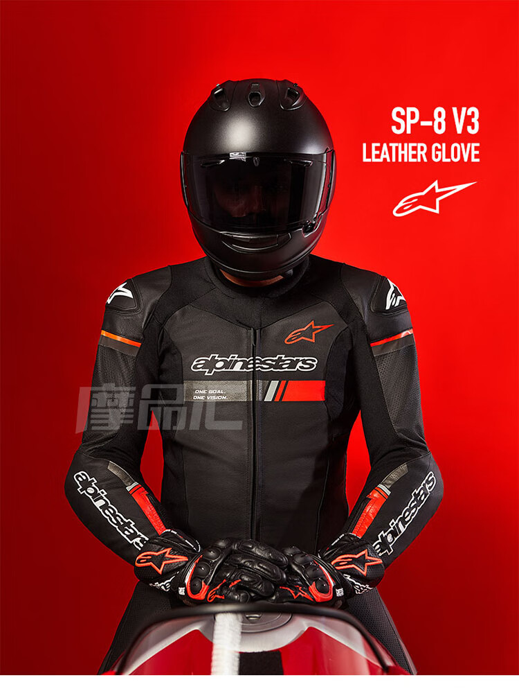 Alpinestars SP-8 V3 A-Star Motorcycle Gloves Racing Road Crash-Resistant Rider Leather Gloves Black White Bright Red XXL 5