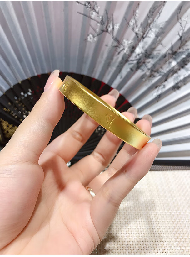 妙灵阁 黄金六字真言手镯女磨砂宽古法金镯子实心妈妈款999足金古法