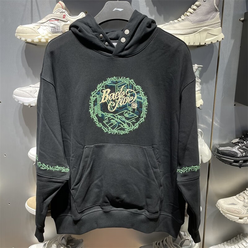 李宁 卫衣男子2022秋季新款反伍系列棉质宽松休闲连帽套头衫 深棕色-2