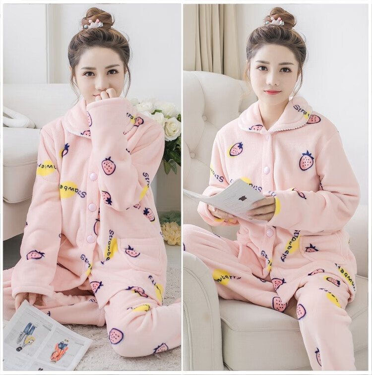 珊瑚绒睡衣女成人加绒加厚秋冬大码保暖秋冬珊瑚绒睡衣女冬季加绒加厚