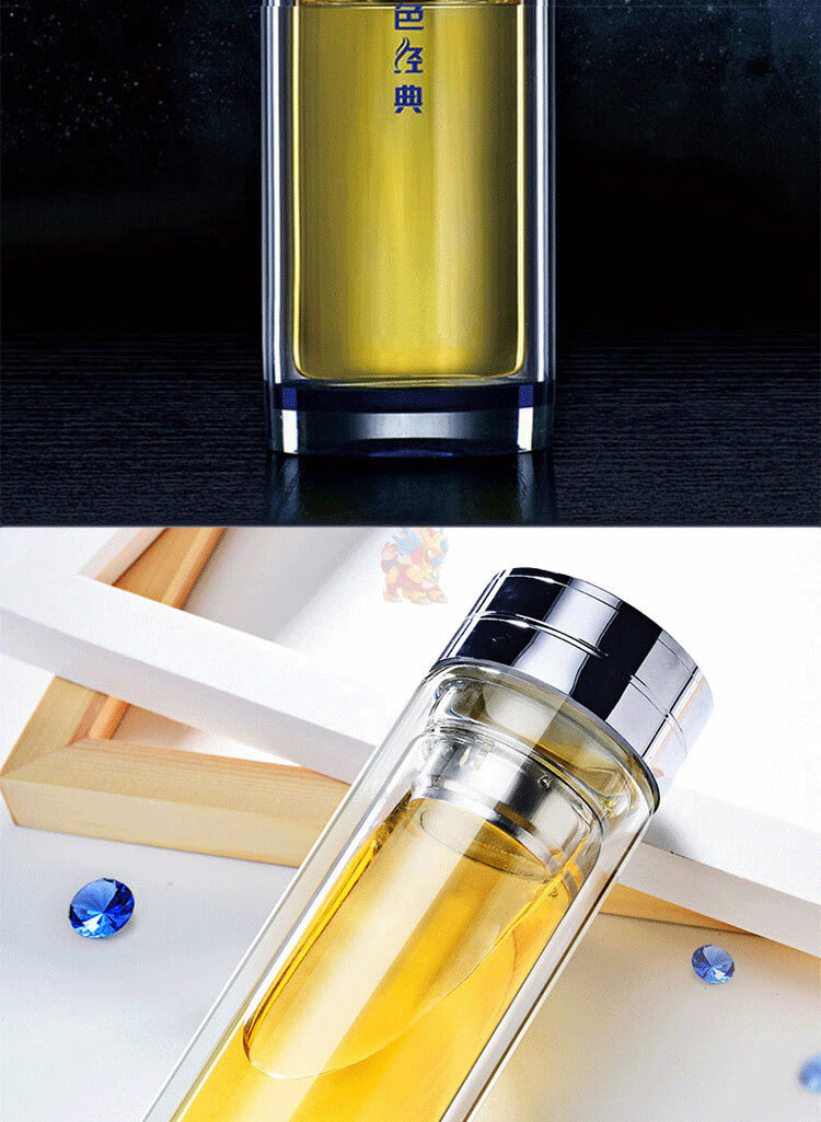 华象保温杯玻璃水晶玻璃杯双层加厚隔热水杯匡迪华象金力蓝色经典泡