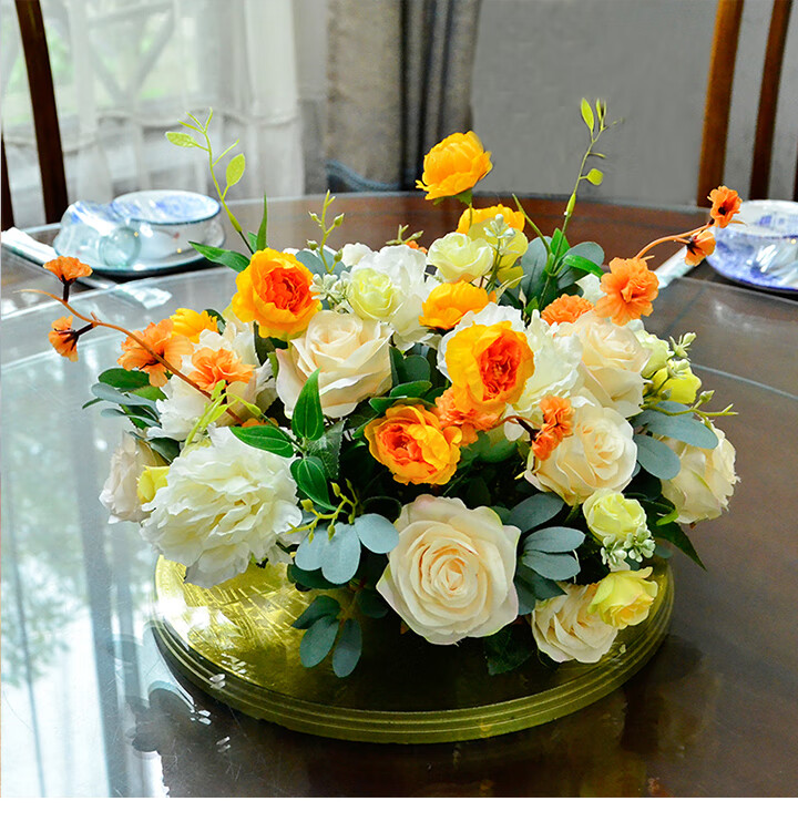 酒店大型餐桌台花大圆桌中间摆件饭店圆桌餐桌花摆花假花客厅酒店餐厅