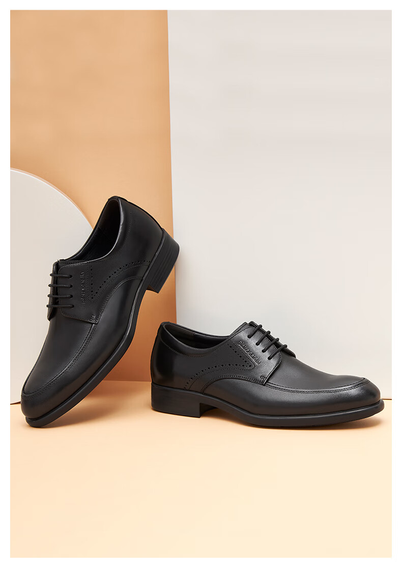 皮尔卡丹皮鞋2021冬上新款商务正装头层厚牛皮橡胶真皮底男士办公德比