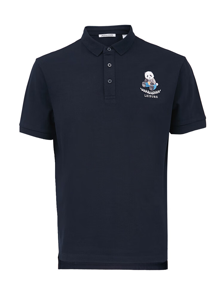 jackjones杰克琼斯夏季男熊猫刺绣图案百搭短袖polo衫-shirt上衣
