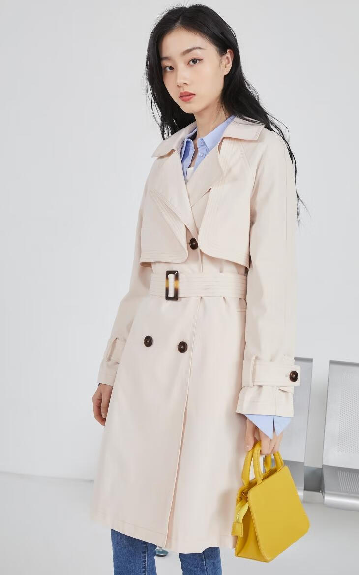 vero moda2021春夏新款复古翻领休闲中长款风衣女321121014 a14淡粉色