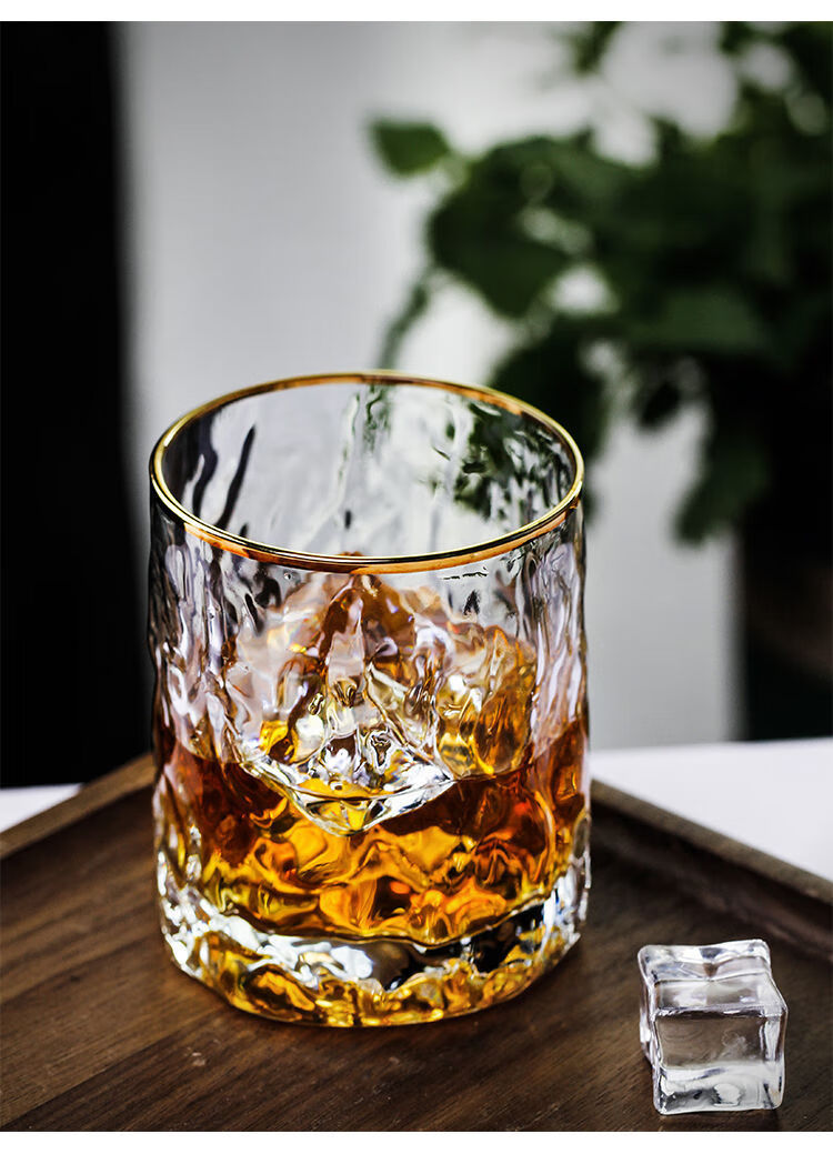 日式威士忌杯洋酒杯玻璃杯水杯ins风家用杯子茶杯啤酒杯 描金款单个