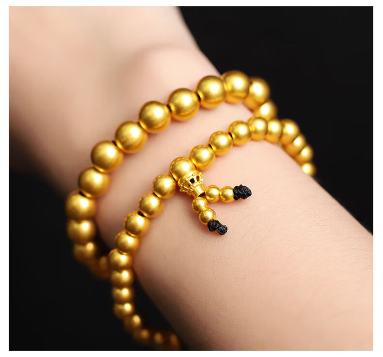 新年礼物古法黄金手串999转运珠手链男女款佛珠大号实心串珠念珠圣诞