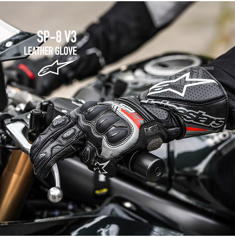 Alpinestars SP-8 V3 A-Star Motorcycle Gloves Racing Road Crash-Resistant Rider Leather Gloves Black White Bright Red XXL 2