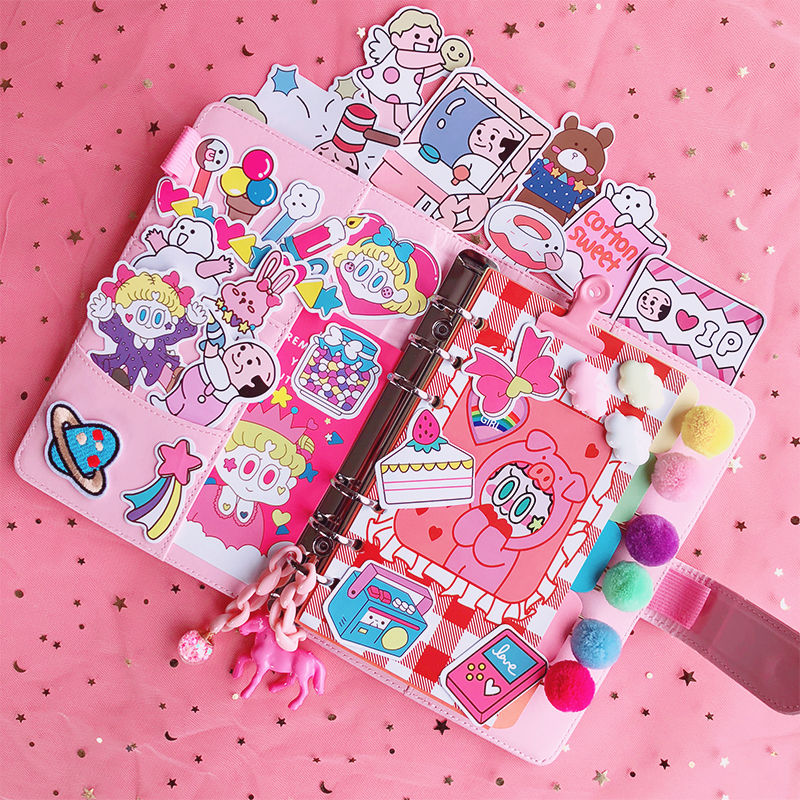 少女心手帐本套装活页手账本韩版加厚a6笔记本子可爱 粉色--普通版