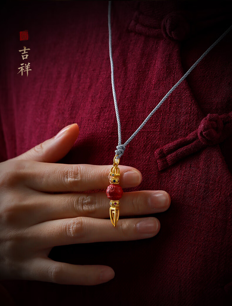 藏式金刚杵朱砂吊坠头降魔杵六字h言藏族a银项链配饰小挂件男女黛宾