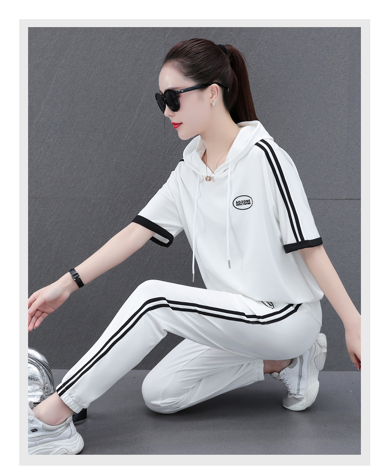 夏天套装女新款时尚韩版宽松短袖洋气减龄休闲两件套运动服 粉红 l