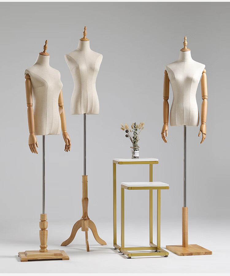 女半身人台韩版女装店展示架全身人体婚纱模特架子 木色欧式板/麻布头