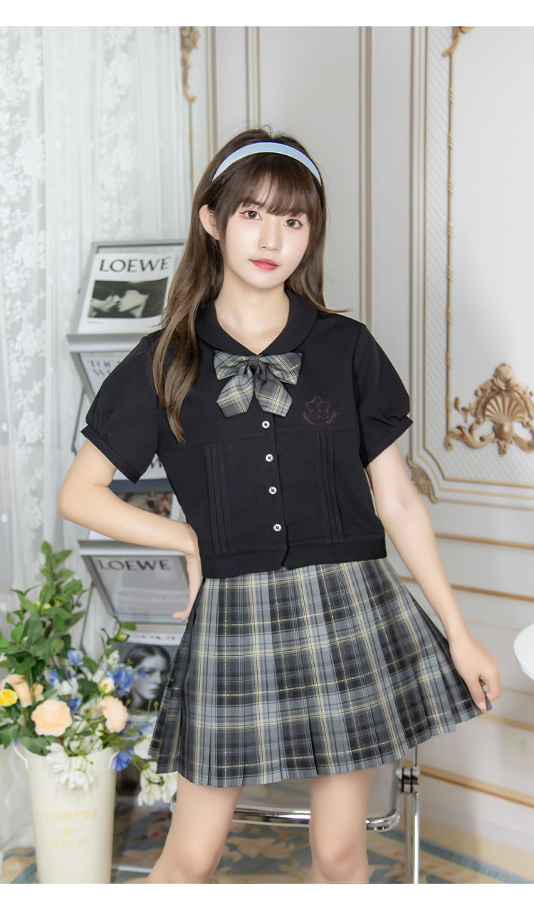 国王与夜莺jk制服 原创正版格裙少女夏黑色金线百褶短裙子 48cm 拍下