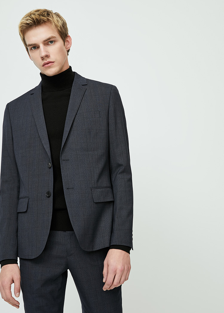 jackjones杰克琼斯春男修身格纹绅士单排扣商务西装外套220172505 e39