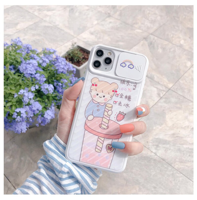 豪萃 卡通奶茶女孩适用于苹果11手机壳推拉镜头x/xr超萌可爱iphone12