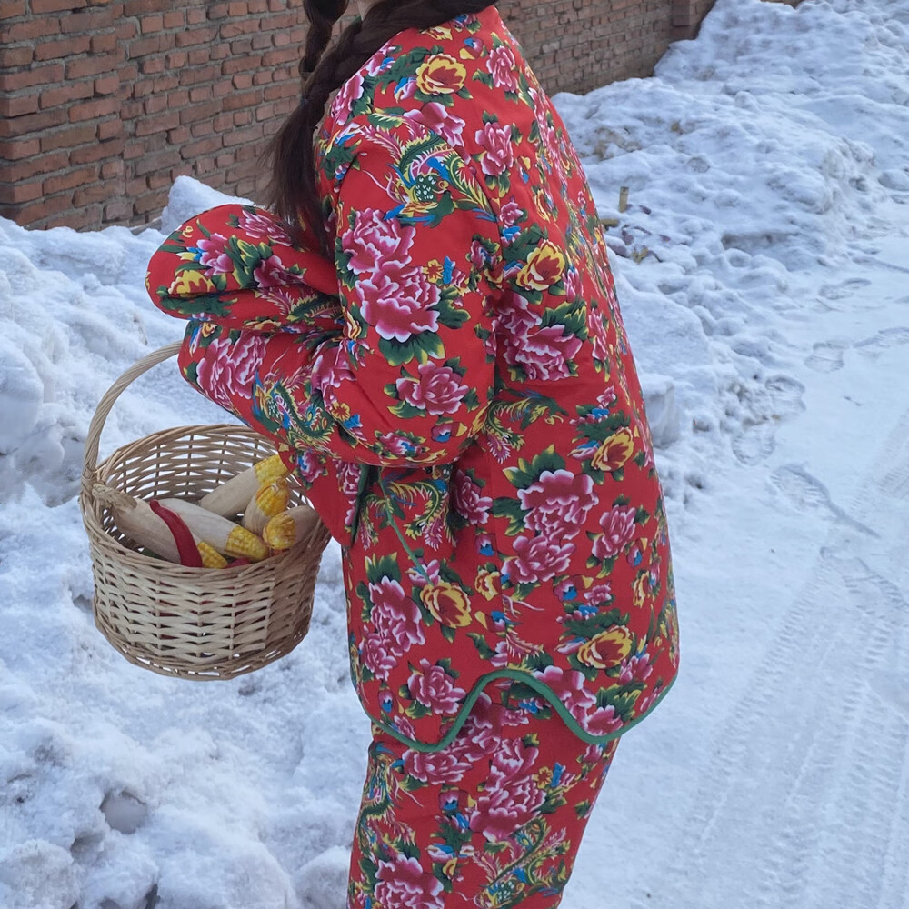 橦华过年网红花棉袄中国风套装东北大花棉袄女大棉袄大花袄衣服冬棉服