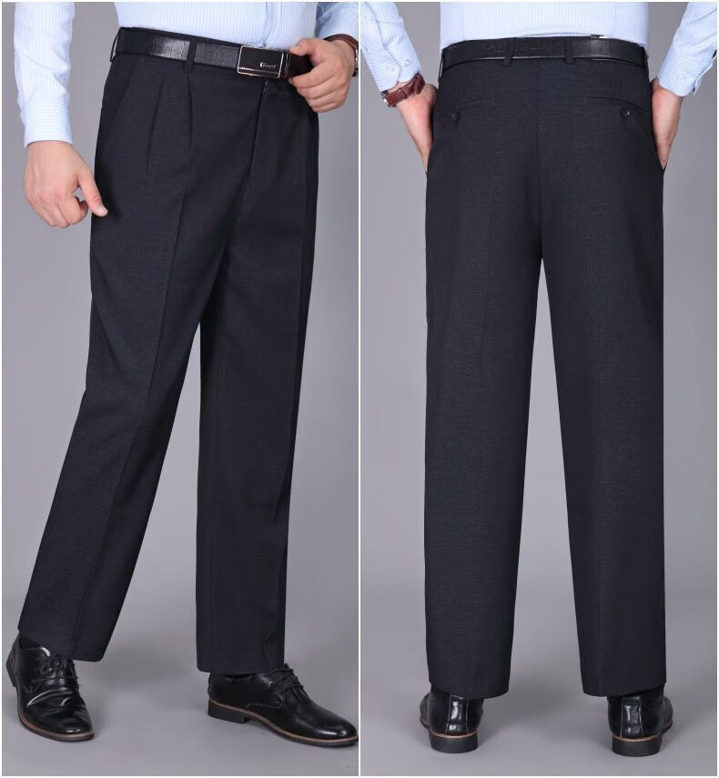 高品质西装裤中老年款双褶正装西裤男高腰宽松加肥加大码爸爸装深档