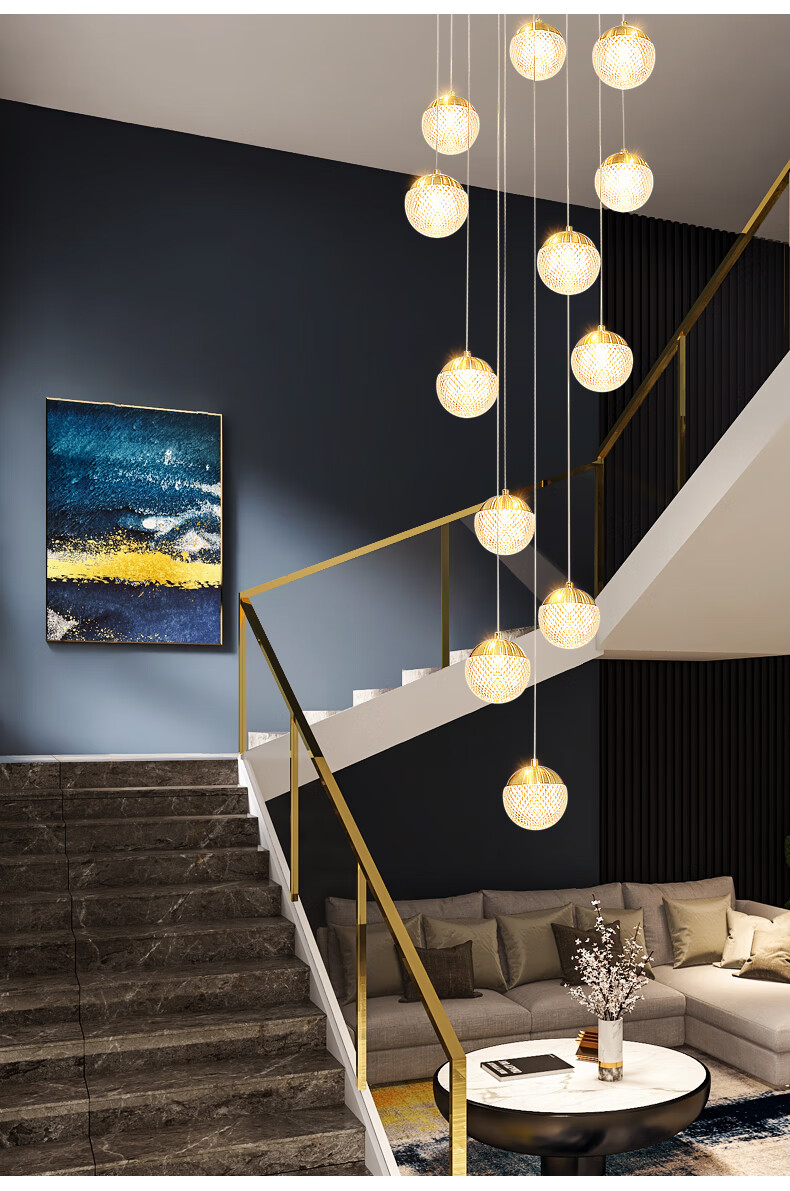 塔林轻奢别墅楼梯间长吊灯现代简约奢华大气复式楼挑高中空客厅灯酒店