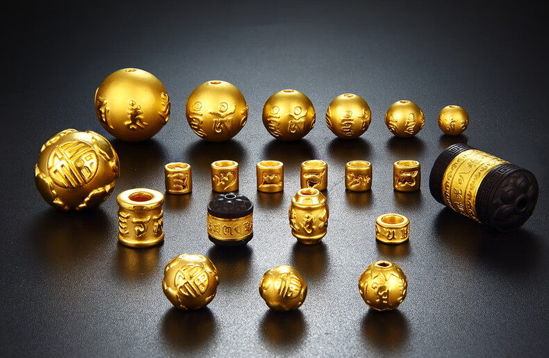 轻奢黄金珠散珠六字真言金佛珠3d硬金999金手链女金珠子男生日礼物 款