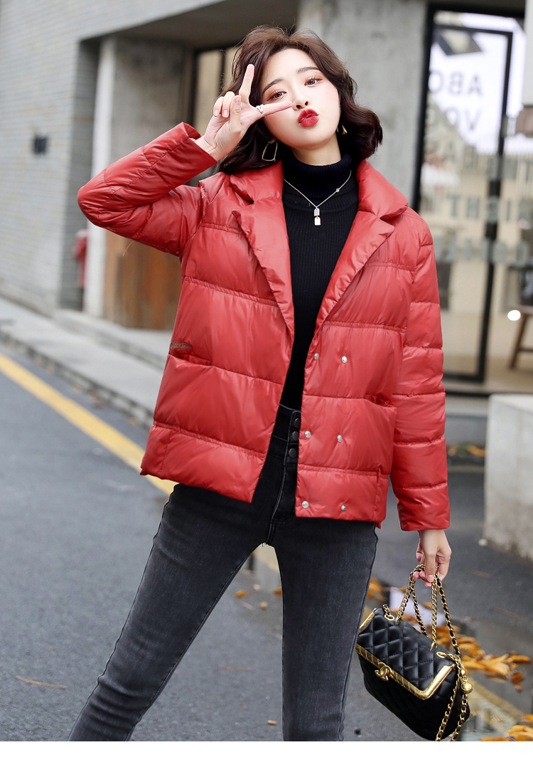 短款羽绒服无冒女红色小个子小款极寒亮面外套潮无帽 米白色 m