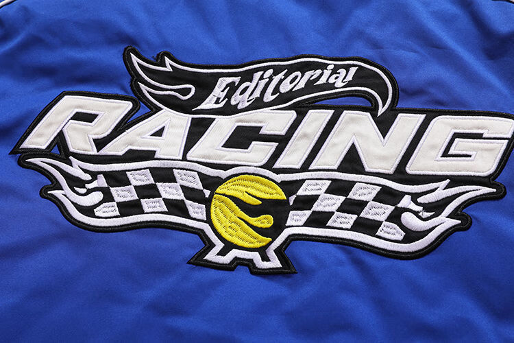 添光美式重磅机车夹克vibe刺绣男赛车服立领蓝工装嘻哈外套男潮夹克男