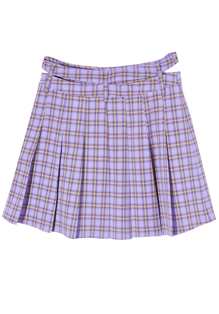太平鸟紫色格纹半身裙女休闲2021夏季新款韩版女团风百褶裙短裙女