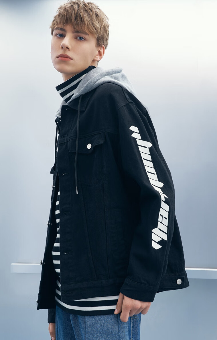 trendiano男装秋装休闲连帽夹克宽松棉牛仔外套3gc304773p 深蓝650 s