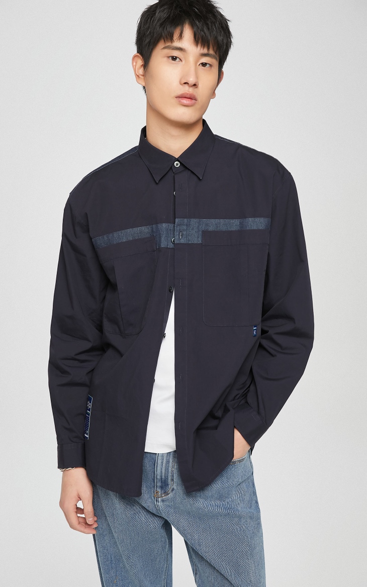 selected思莱德男士新品纯棉落肩袖休闲衬衫s421105060 深蓝色 170