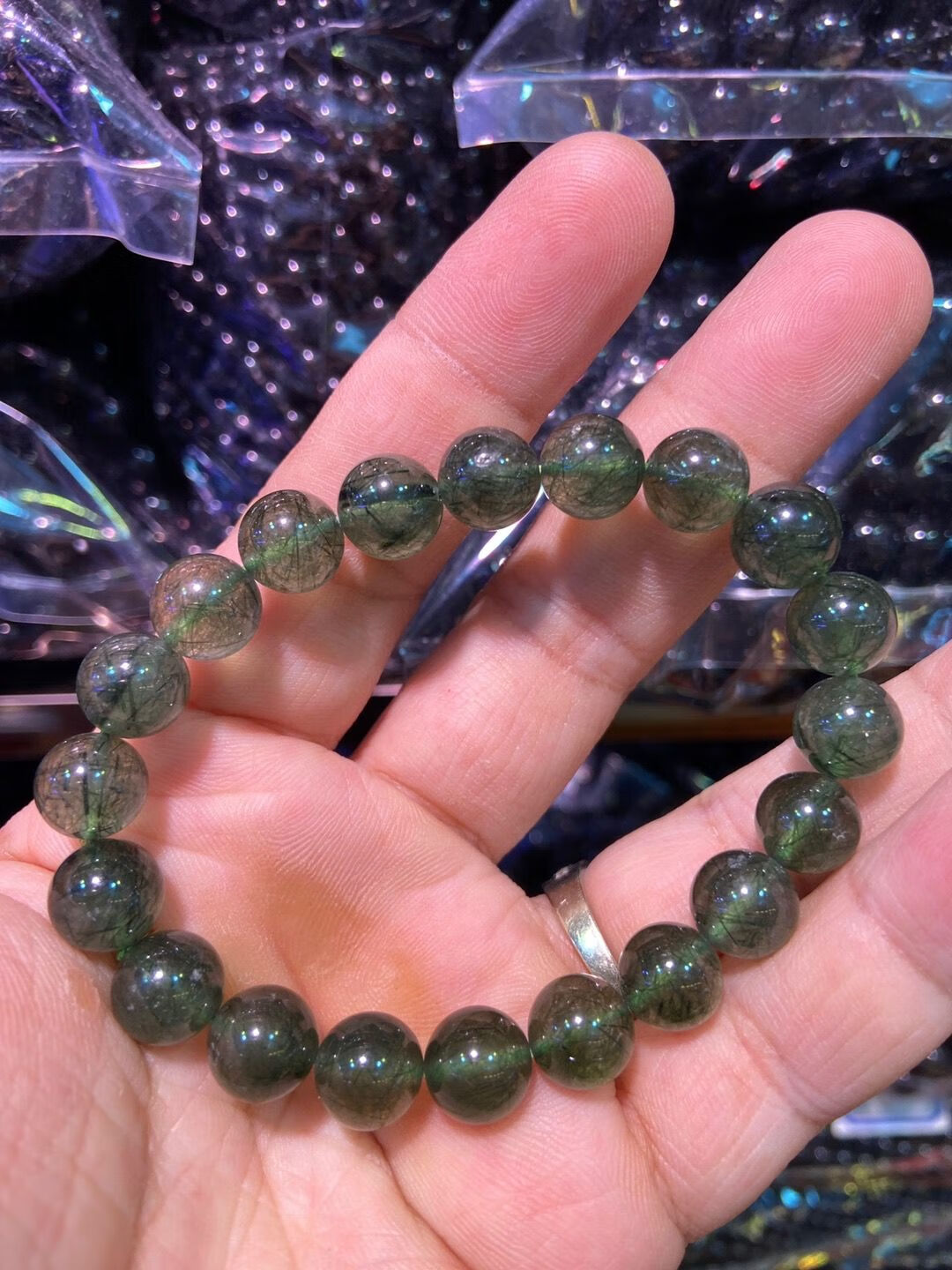 绿发晶手链天然巴西矿,满满发丝事业女款手串sn6998 13mm