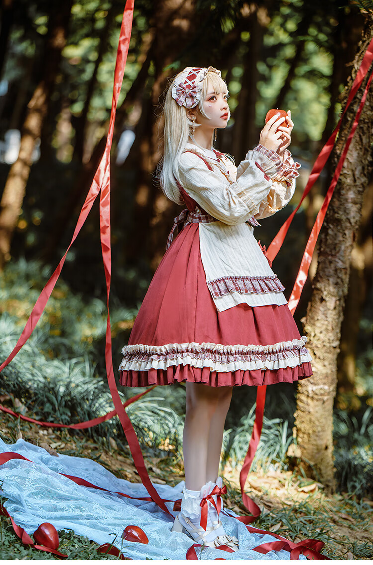 瞄屁屁原创lolita裙迷途小红帽过新年op斗篷现货洛丽塔秋冬季套装红色