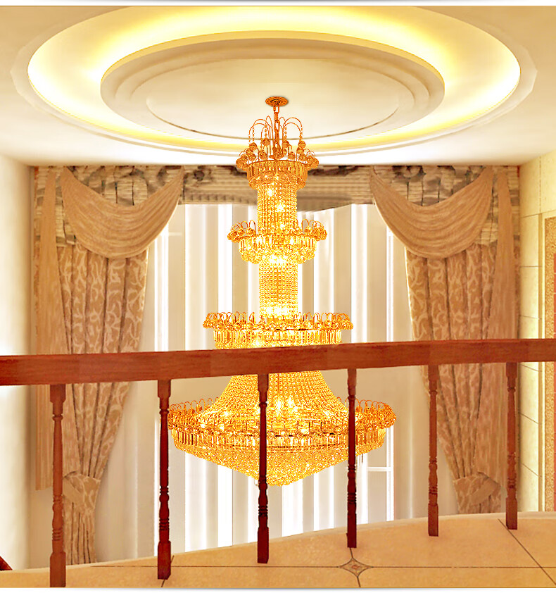 伊杰玛客厅大吊灯复式楼别墅欧式豪华楼中楼酒店大堂楼梯水晶长吊灯