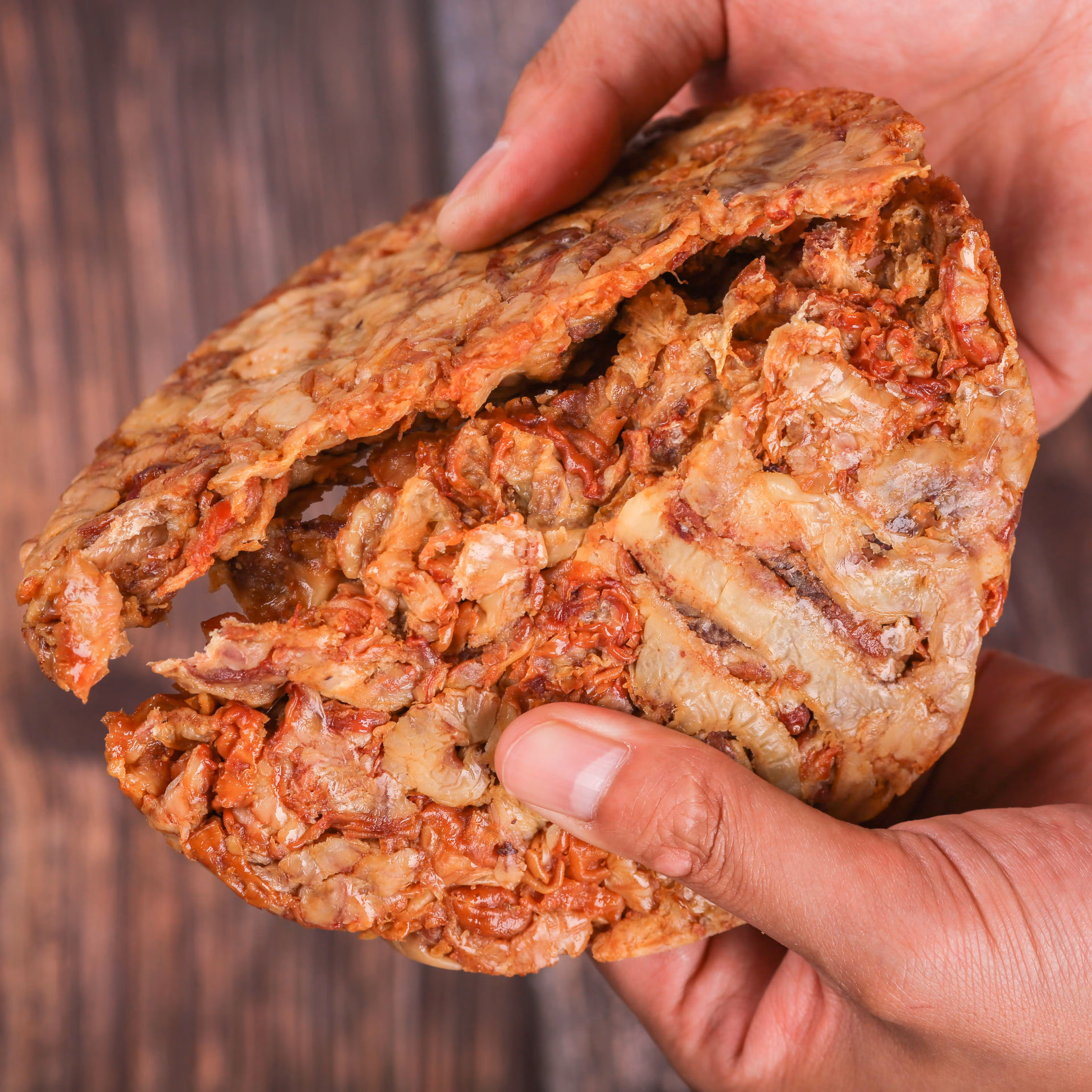 脂渣青岛特产猪油粕油滋了油梭子围心肉500g真空包装花脂肉压饼500克