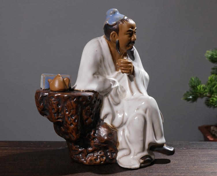 金小悠盆景假山摆件 陶瓷小人物老翁下棋翁弹琴吹笛配件 上水石吸水石