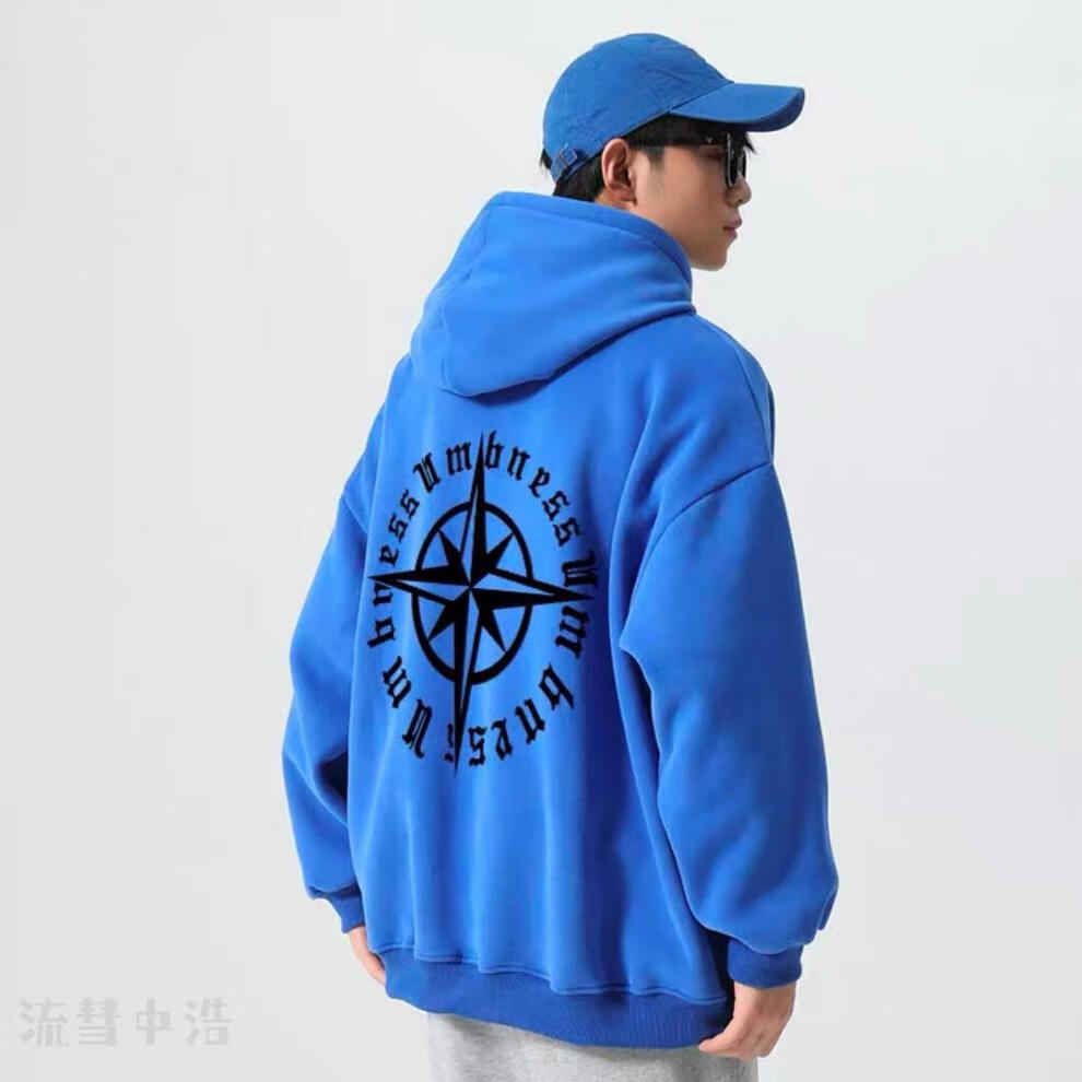 umbness指南针哥特字母logo印花休闲宽松落肩连帽卫.