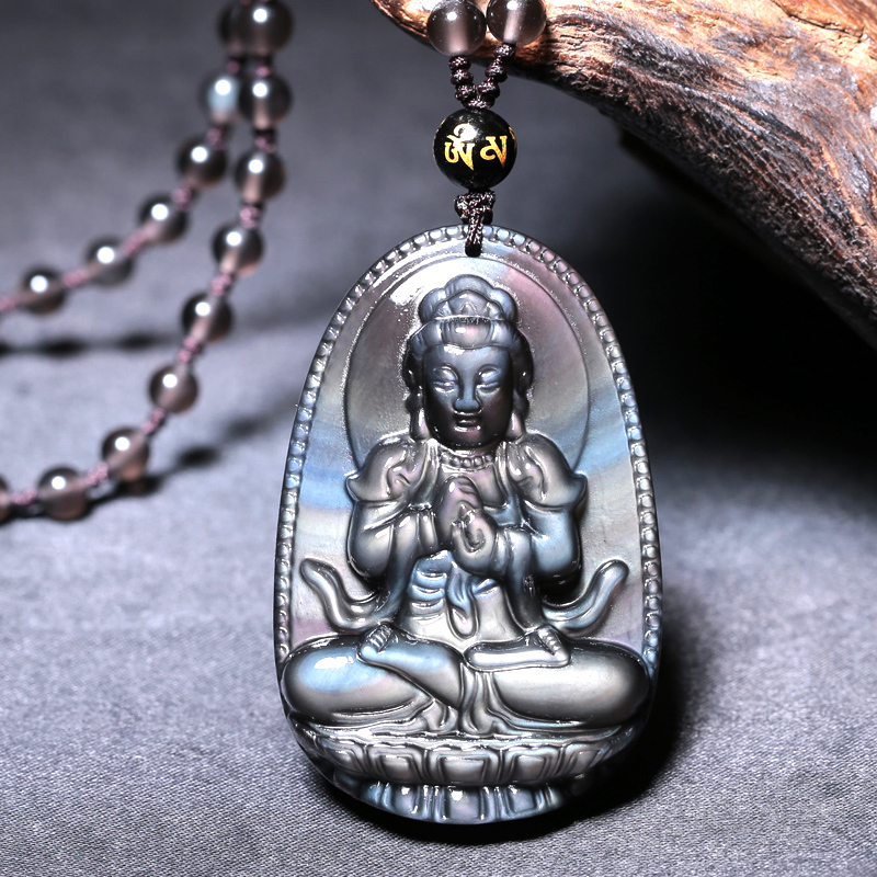 彩虹蓝眼黑曜石本命佛吊坠大日如来菩萨生肖属羊猴守护神