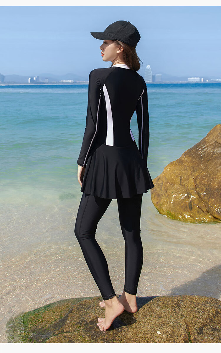 浩恋全身防晒泳衣女保守裙式连体长袖长裤显瘦遮肚温泉运动学生潜水服
