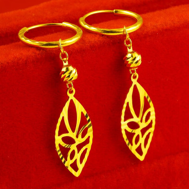 老凤凰同款au750金耳环女款9金长款金au750金首饰耳坠耳吊不过敏耳坠