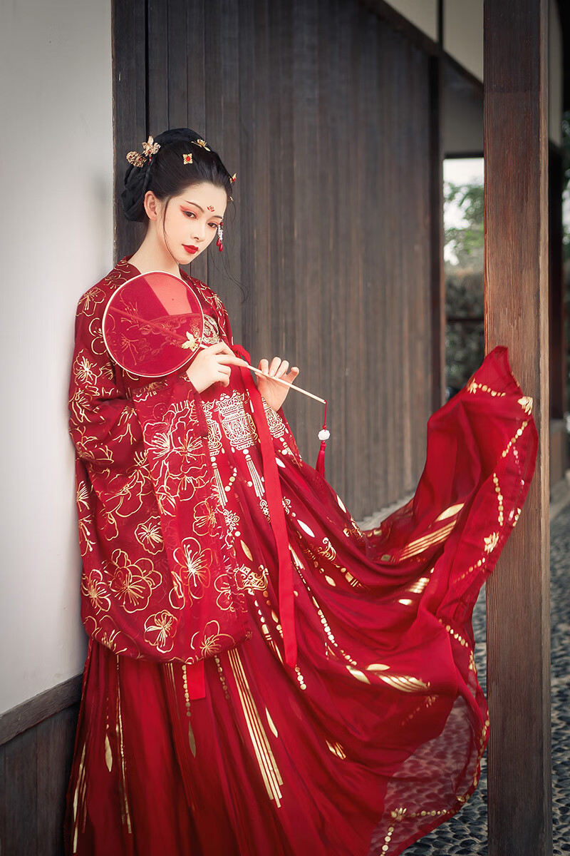 汉服披肩女 【两相欢】茵卡蕾汉服女中国风超仙飘逸红色齐胸襦裙6米