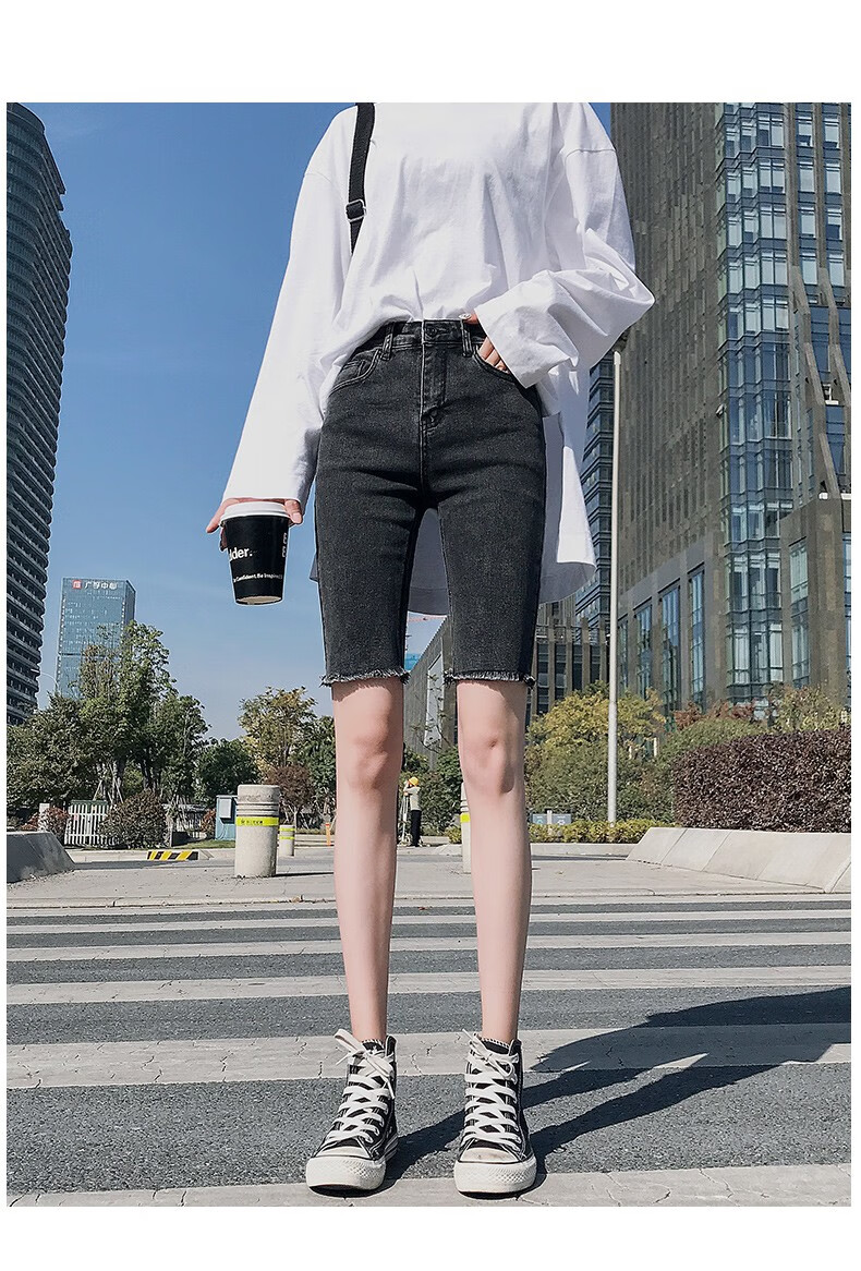 五分裤女夏牛仔短裤外穿2021夏季新款潮紧身黑色高腰网红骑行中裤