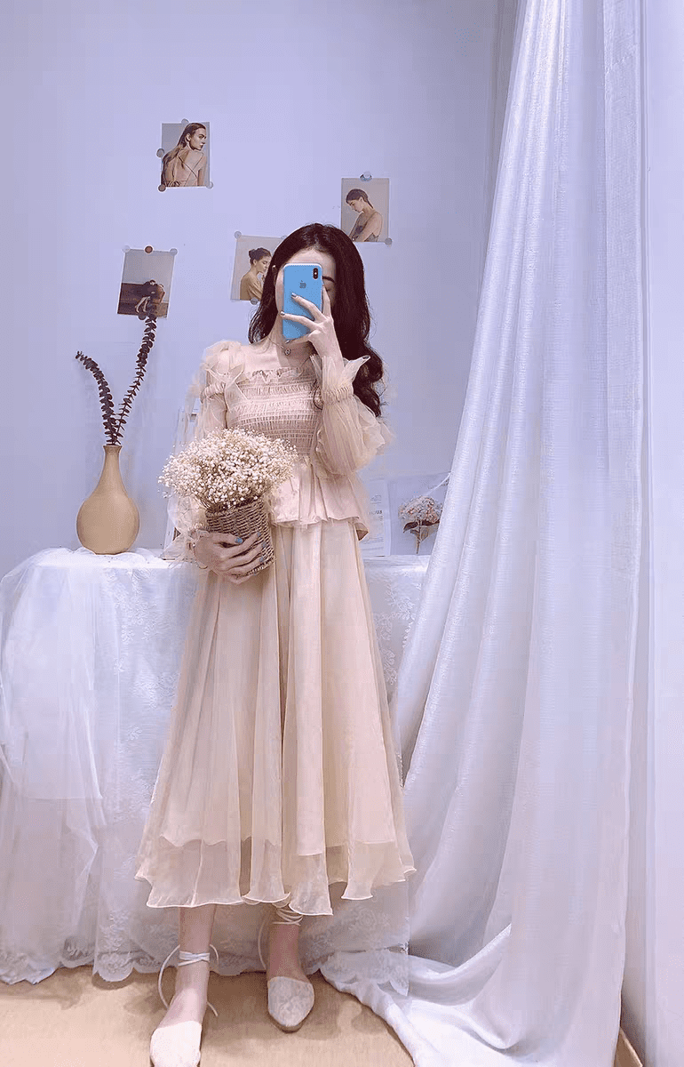 纱纱长裙金丝雪纺及踝高腰网沙滩裙子飘逸轻纱半身裙咖啡色裙长70厘米