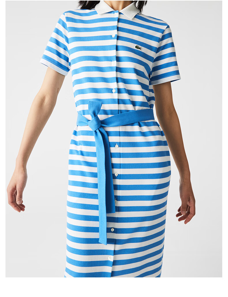 lacoste法国鳄鱼女装21新款法式优雅条纹polo短袖连衣裙女ef0607est蓝