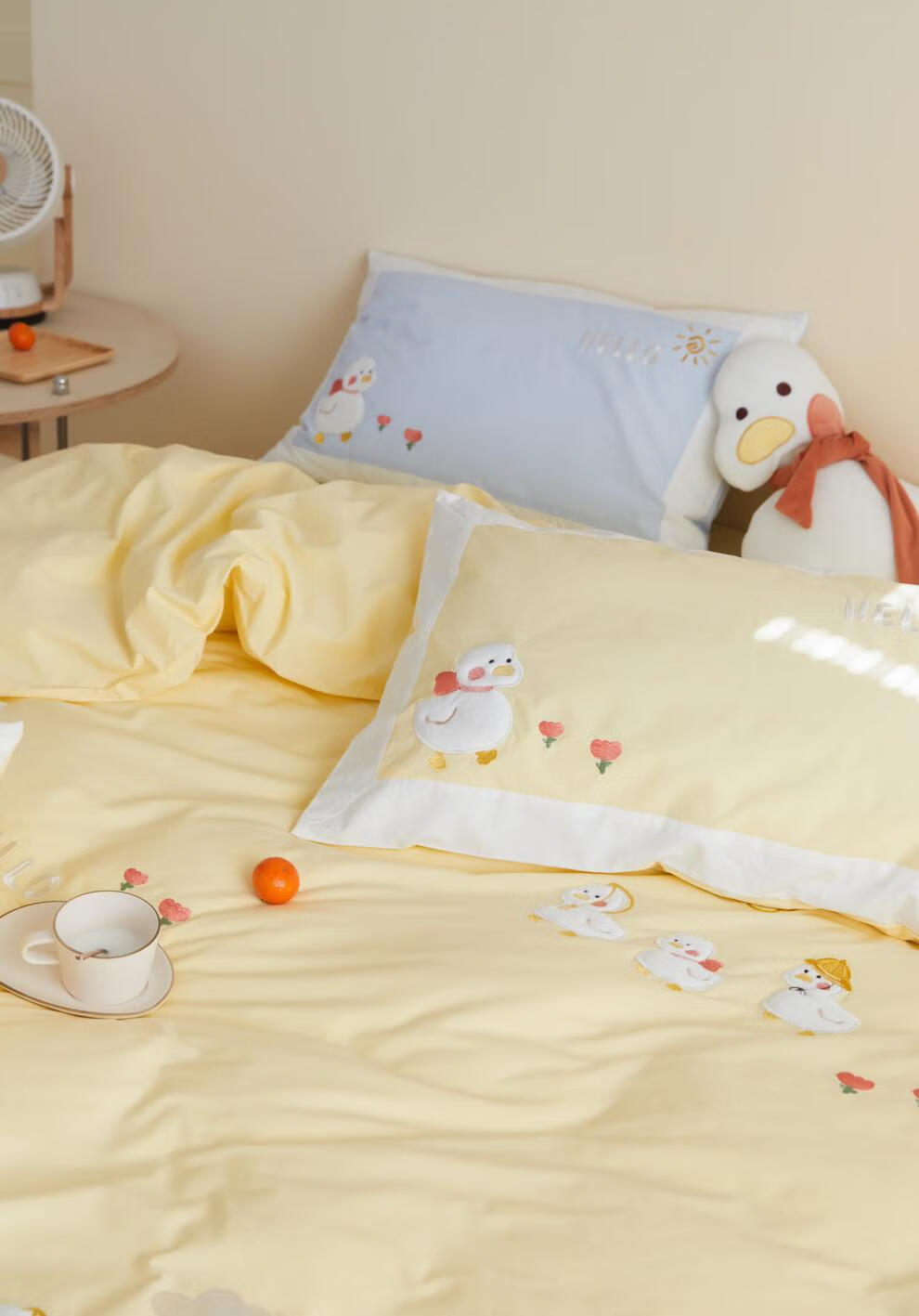 【富山草莓】卡通风全棉水洗棉四件套超萌刺绣儿童可爱鸭被套床单