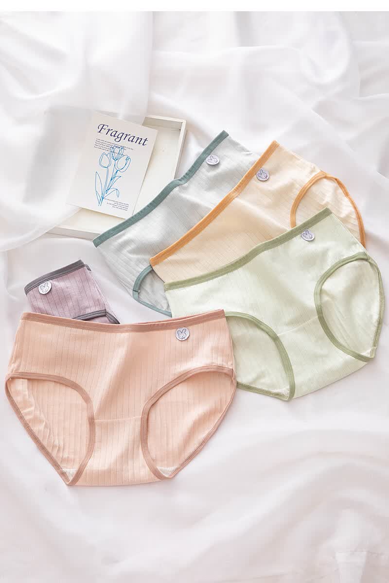 奢和2条装日系少女内裤纯棉裆透气清新可爱女生中腰三角裤头肤色果绿m