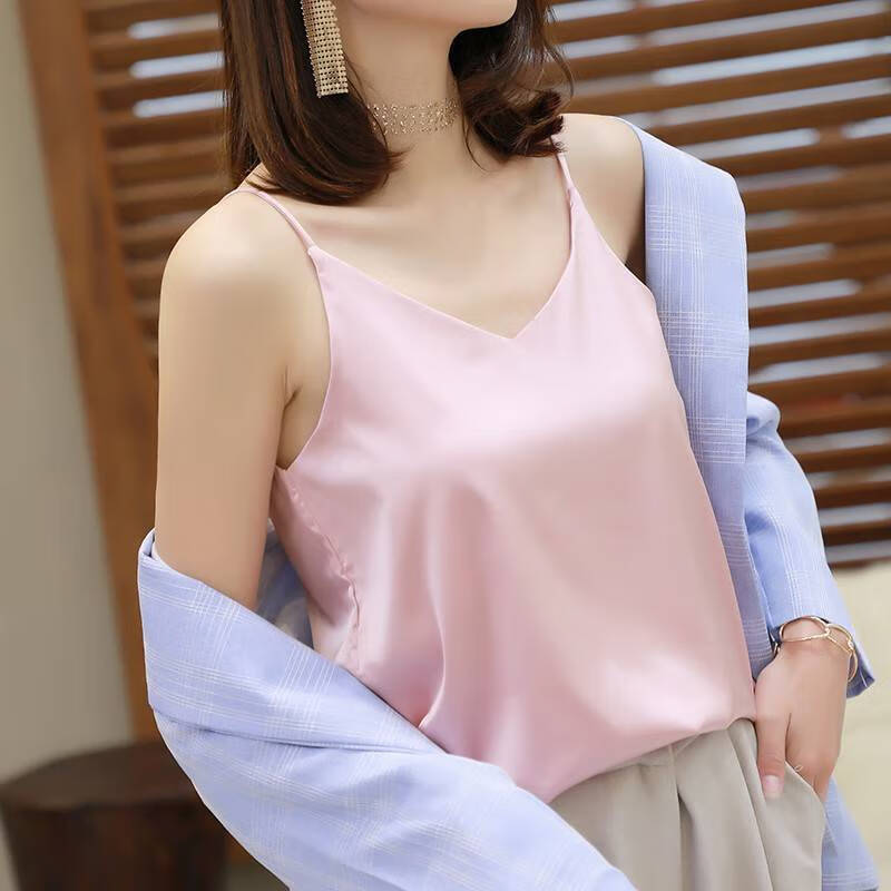 思湄吊带打底背心女 雪纺吊带背心女夏外搭短款宽松百搭打底衫性感v领