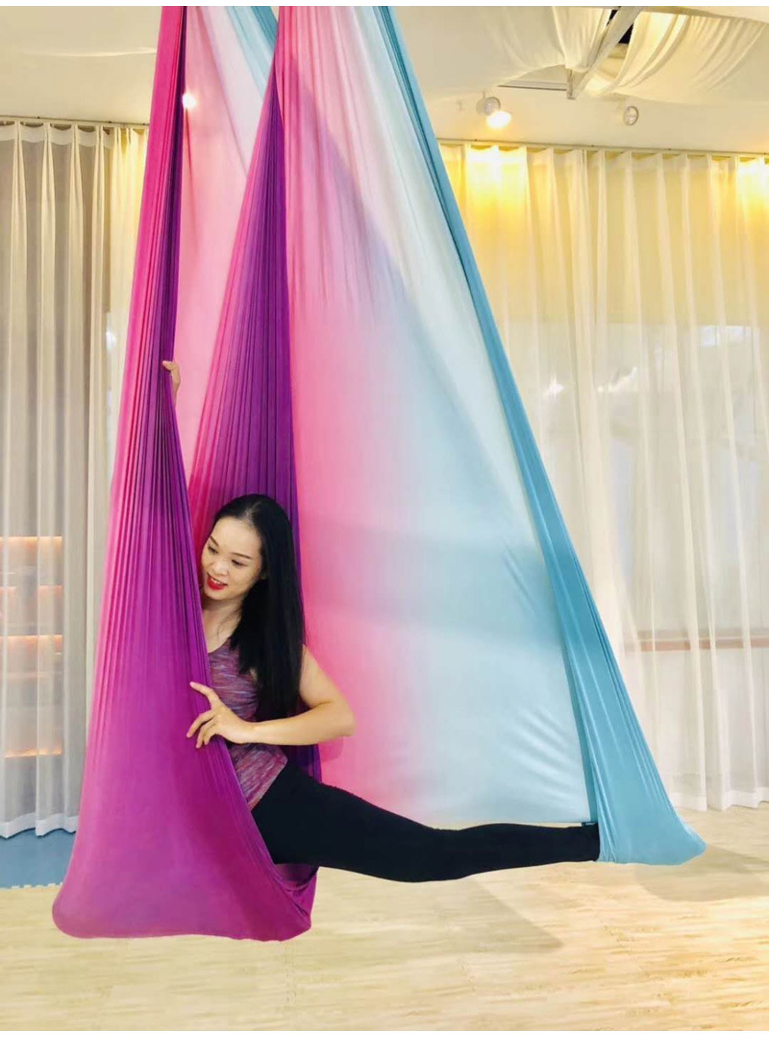 空中瑜伽吊绳 空中瑜伽吊床家用反重力瑜伽伸展带悬挂式微弹力吊带