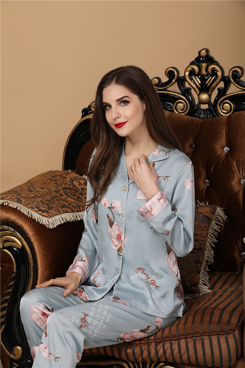 清仓捡漏纵享丝滑法国kj轻奢系列睡衣女冰丝睡衣春夏夏长袖长裤绸大码