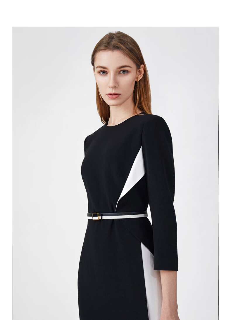 ports宝姿2021春夏新品女装长袖中长连衣裙lm8d013nwb011 black 2