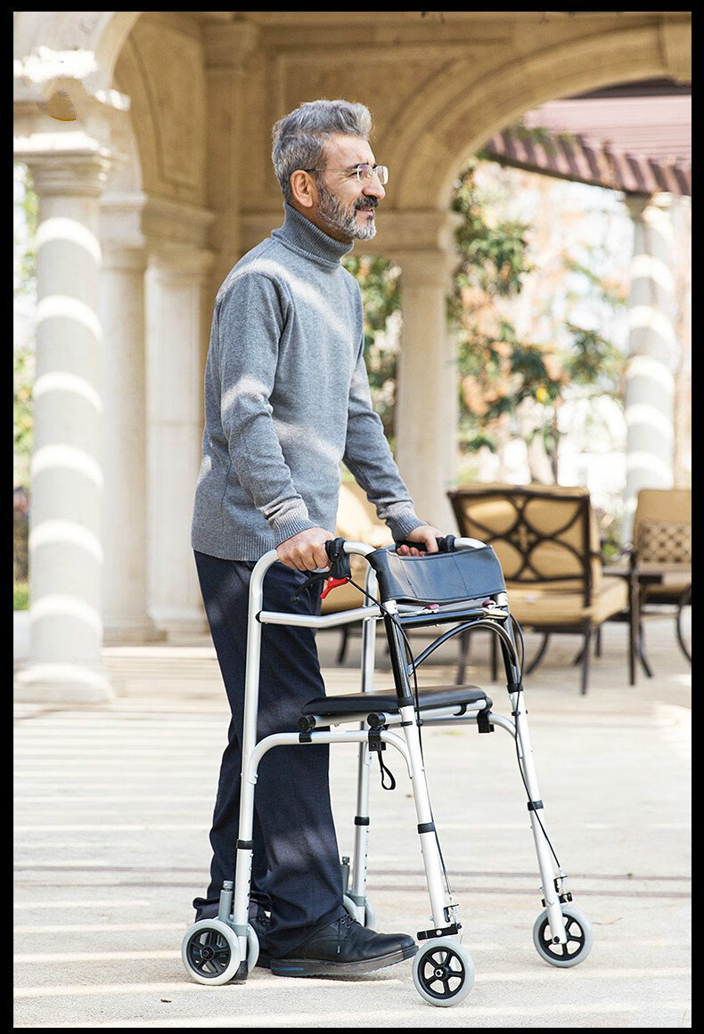 【jd自营】拐棍四脚椅凳拐杖助行器老人带轮带座老年人学步车助步器