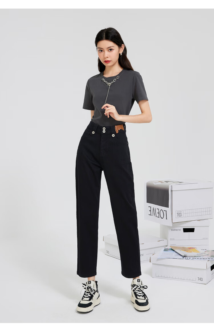 ief/爱依服牛仔裤女2022年夏秋新款潮韩系复古贴标高腰宽松哈伦裤