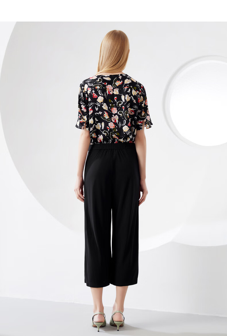 juzui/玖姿官方店女裤夏季时尚黑色坠垂感女阔腿裤 素黑 m